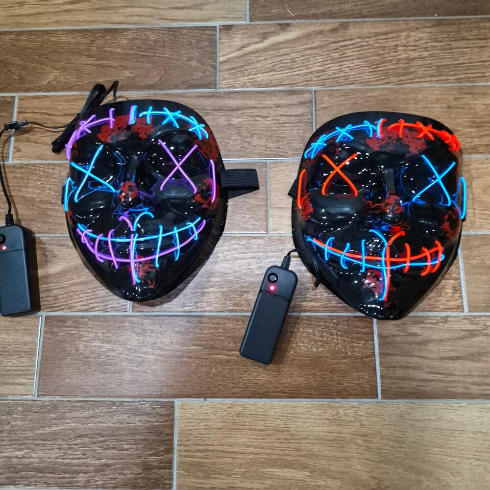 NEW Halloween glowing LED Purge Mask designed neon EL wire set of 2